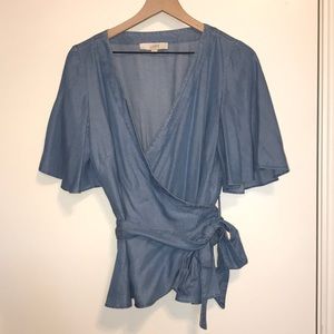 NWOT | LOFT Chambray Wrap Top